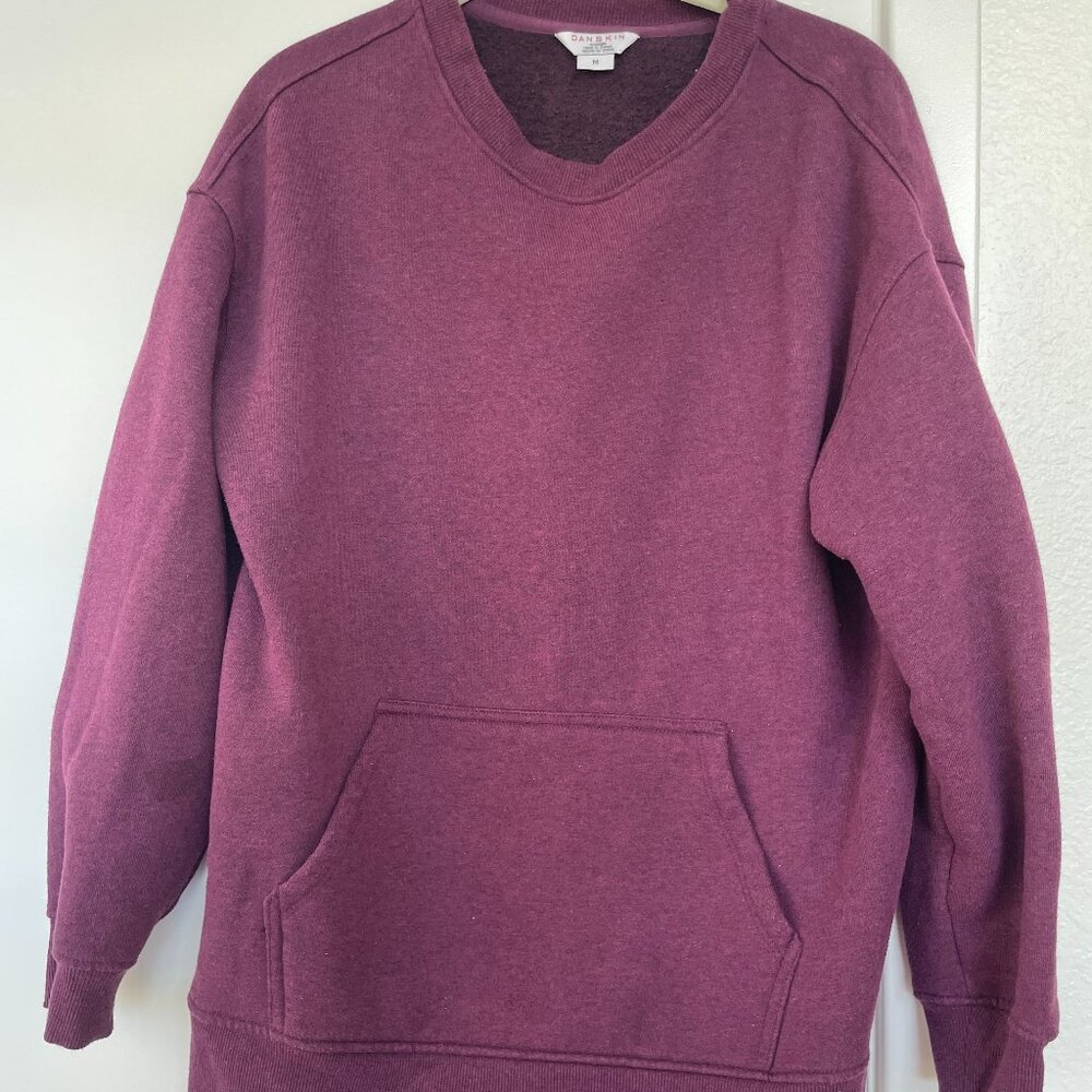Danksin Pullover Sweatshirt in Plum, Kangaroo Pocket, Crew Neck, Size Medium